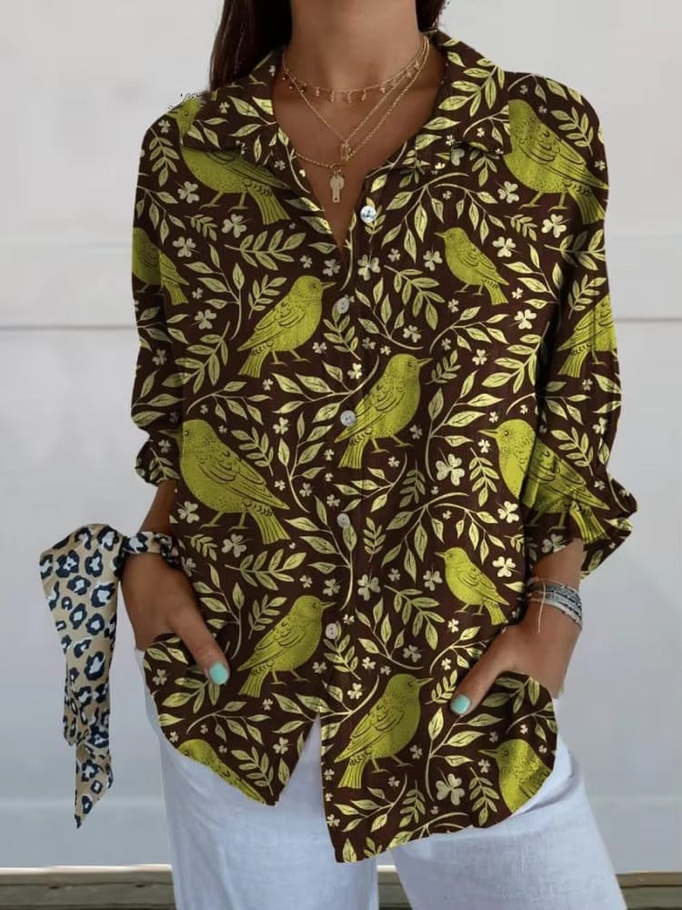 Casual Single Breasted Leopard Print Shoulder Sleeve Shirt Mssza