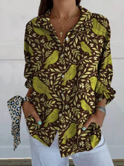 Casual Single Breasted Leopard Print Shoulder Sleeve Shirt Mssza