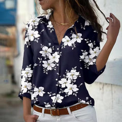 Vintage Single Breasted Turn-down Collar Lapel Printed Shirt Mssza