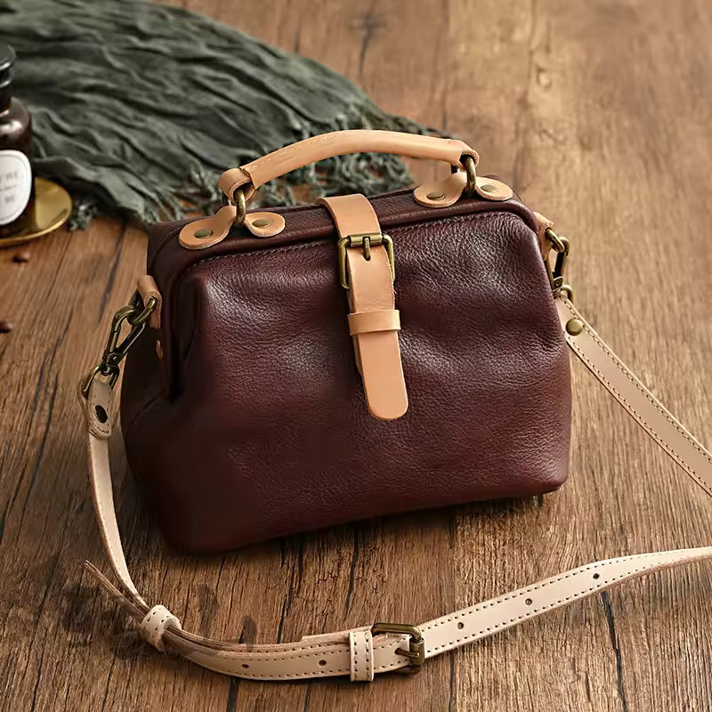Vintage Soft Cowhide Genuine Leather Versatile Bucket Handbags Mssza