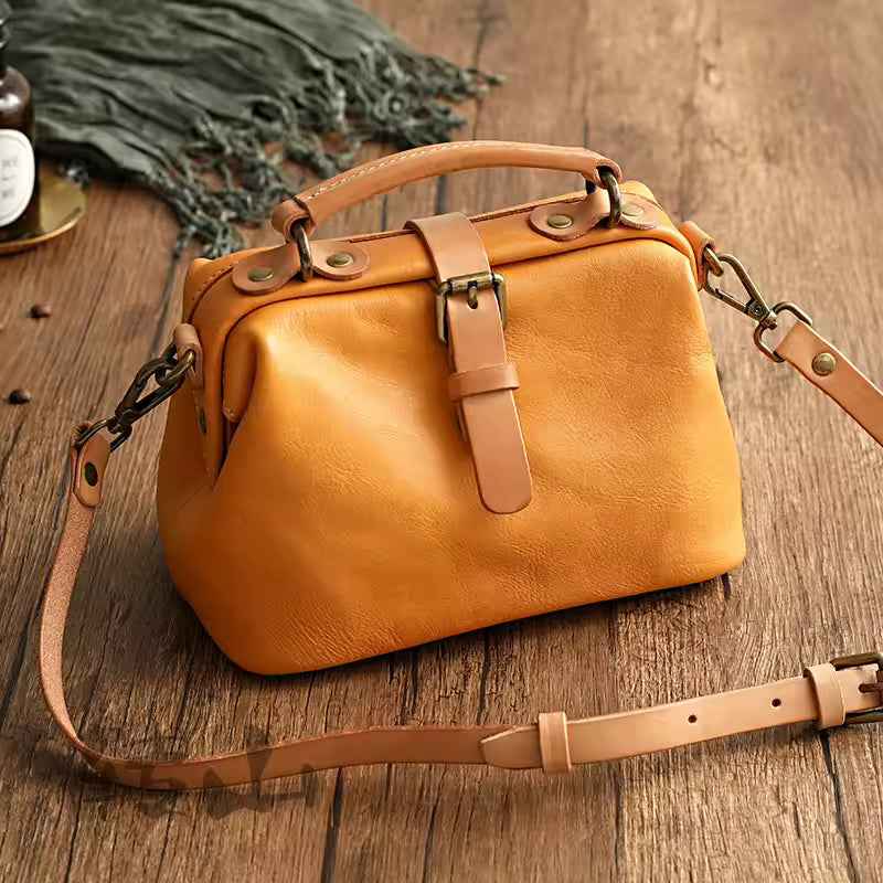 Vintage Soft Cowhide Genuine Leather Versatile Bucket Handbags Mssza