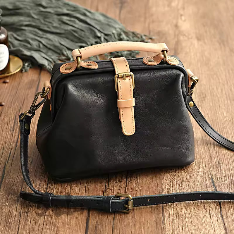 Vintage Soft Cowhide Genuine Leather Versatile Bucket Handbags Mssza