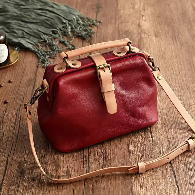 Vintage Soft Cowhide Genuine Leather Versatile Bucket Handbags Mssza