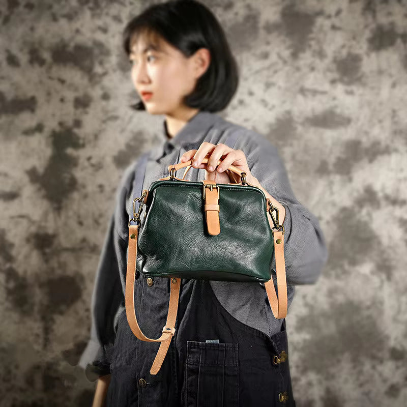 Vintage Soft Cowhide Genuine Leather Versatile Bucket Handbags Mssza