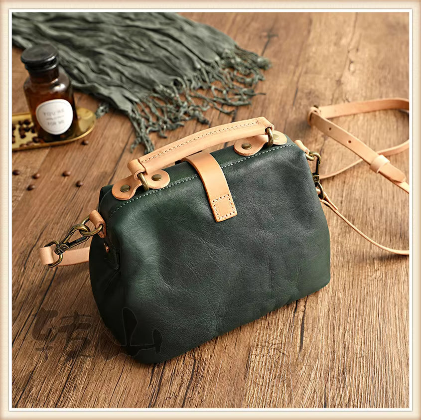 Vintage Soft Cowhide Genuine Leather Versatile Bucket Handbags Mssza