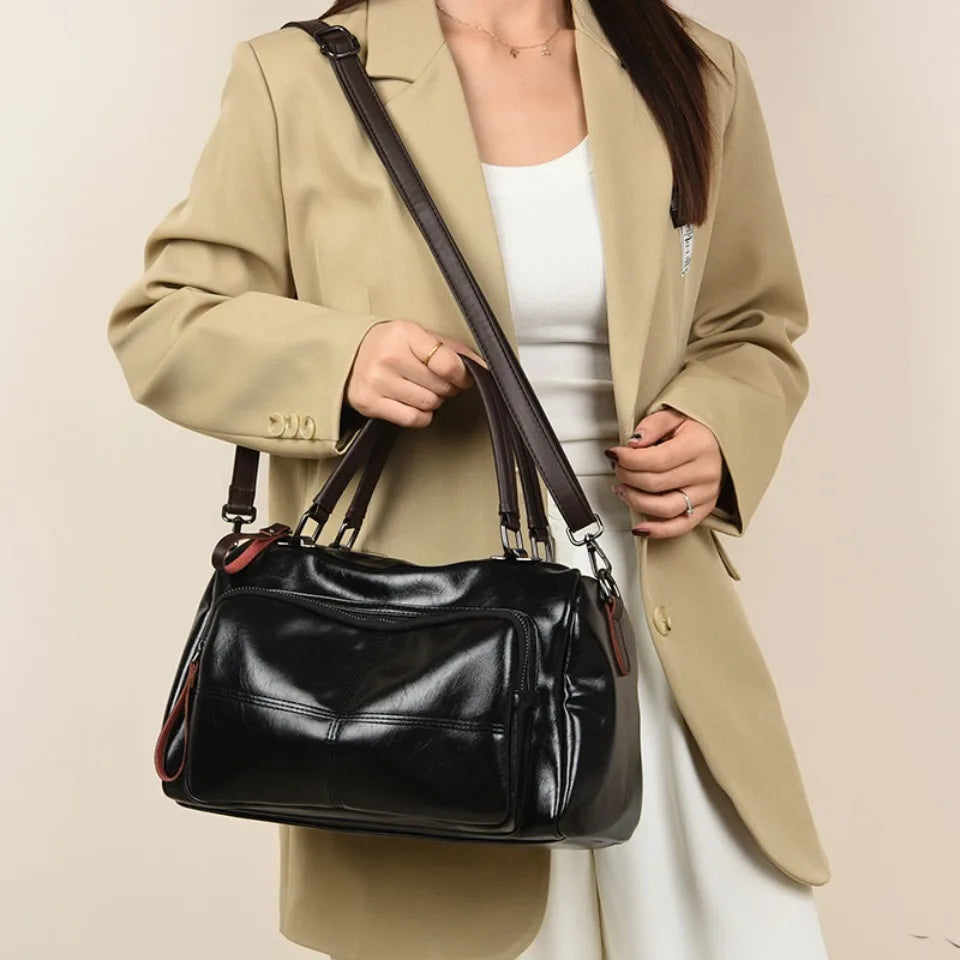 Vintage Soft Oil Pu Leather Large Capacity Travel Business Tote sac Shoulder Crossbody Bag Mssza