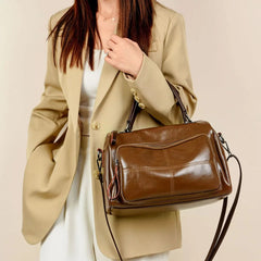 Vintage Soft Oil Pu Leather Large Capacity Travel Business Tote sac Shoulder Crossbody Bag Mssza