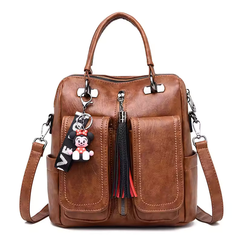 Vintage Solid Soft Leather Back Pack Travel Luxury 3-in-1 Bag Mssza