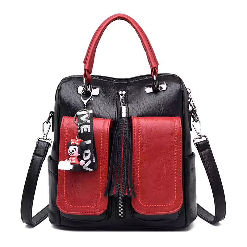 Vintage Solid Soft Leather Back Pack Travel Luxury 3-in-1 Bag Mssza