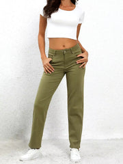 Vintage Solid zipper fly Mid Waisted Casual Straight Leg Denim Pants Mssza