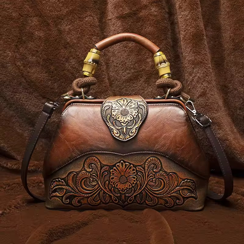 Vintage Style Flower Pattern PU Material Shoulder Bag Mssza