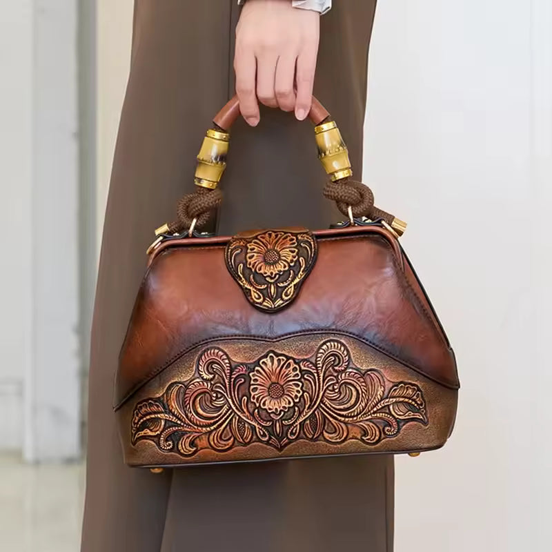 Vintage Style Flower Pattern PU Material Shoulder Bag Mssza