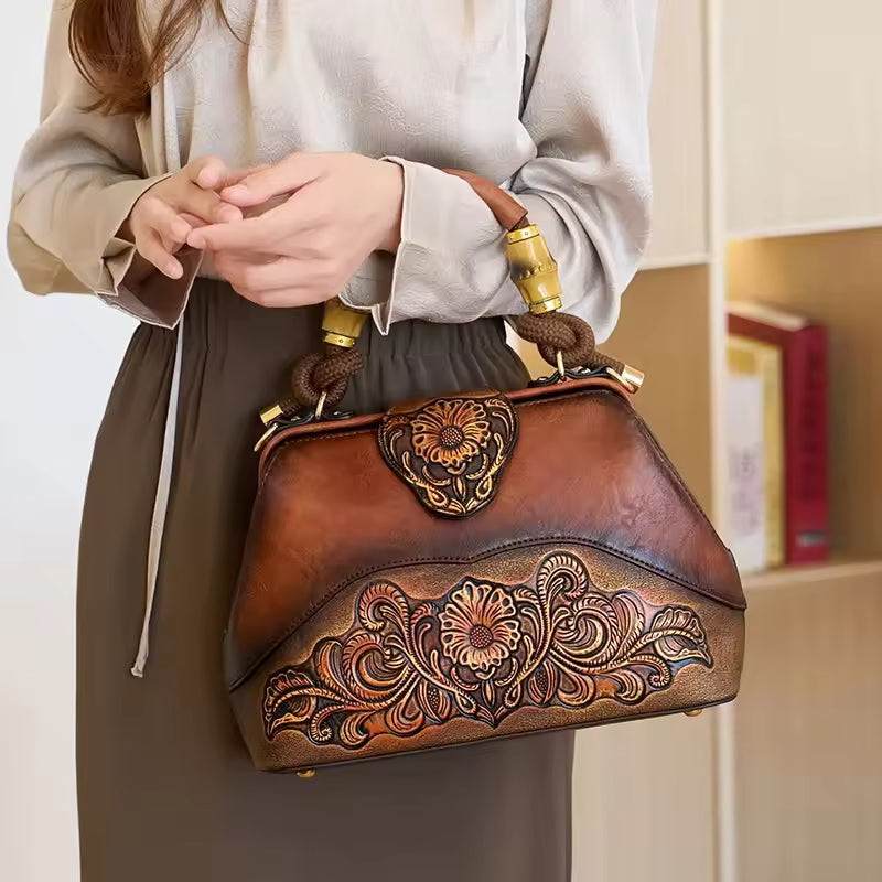 Vintage Style Flower Pattern PU Material Shoulder Bag Mssza