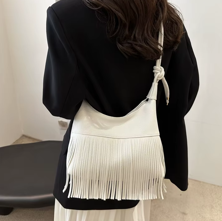 Vintage Tassel Daily Used Soft PU Leather Versatile Crossbody Casual Handbag Mssza