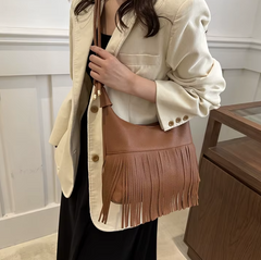 Vintage Tassel Daily Used Soft PU Leather Versatile Crossbody Casual Handbag Mssza