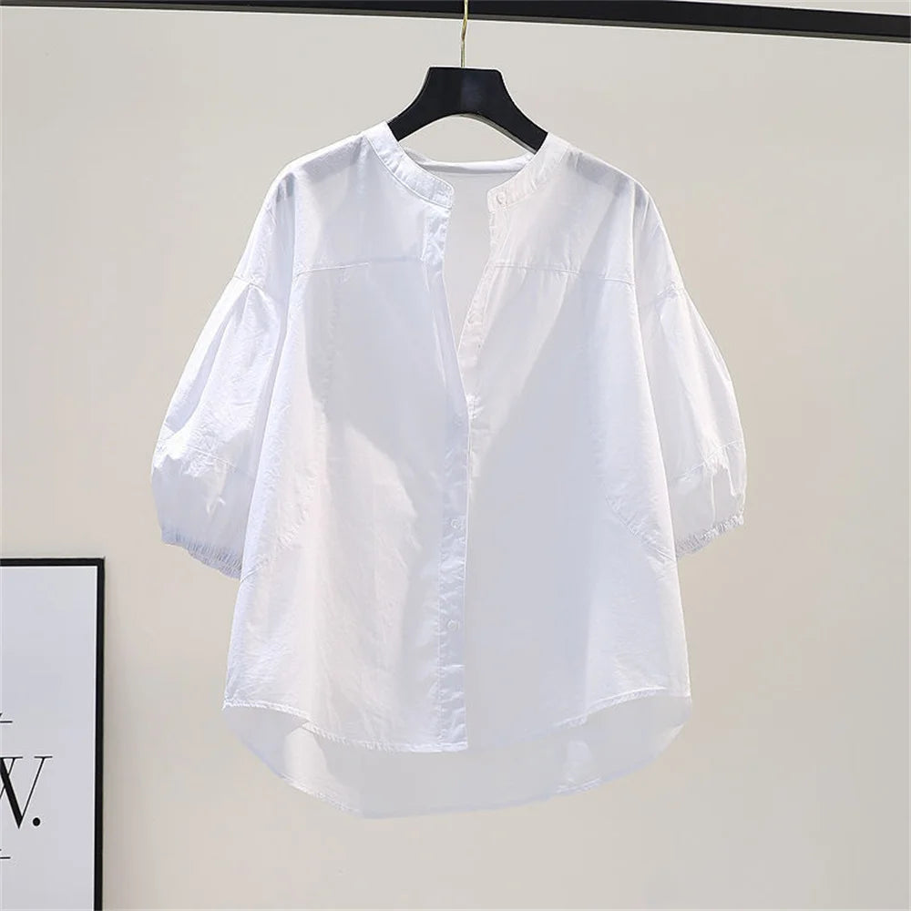 Vintage V-Neck Button Style Loose Pullover Thin Shirts Tops Mssza