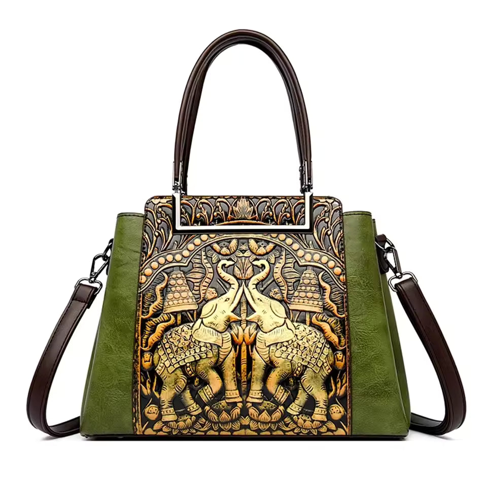 Vintage Versatile PU Leather 3 Layers Large Capacity Embossed Shoulder Bag Mssza