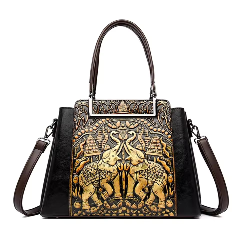 Vintage Versatile PU Leather 3 Layers Large Capacity Embossed Shoulder Bag Mssza