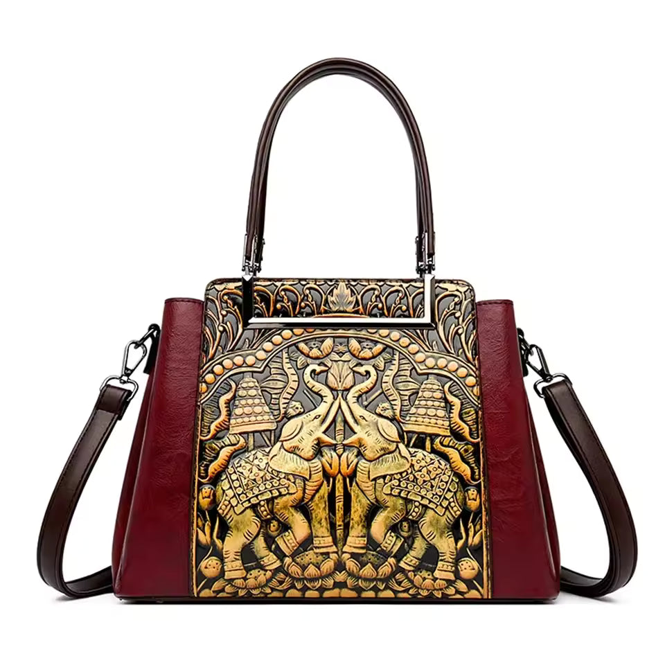 Vintage Versatile PU Leather 3 Layers Large Capacity Embossed Shoulder Bag Mssza