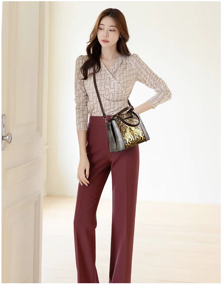 Vintage Versatile PU Leather 3 Layers Large Capacity Embossed Shoulder Bag Mssza