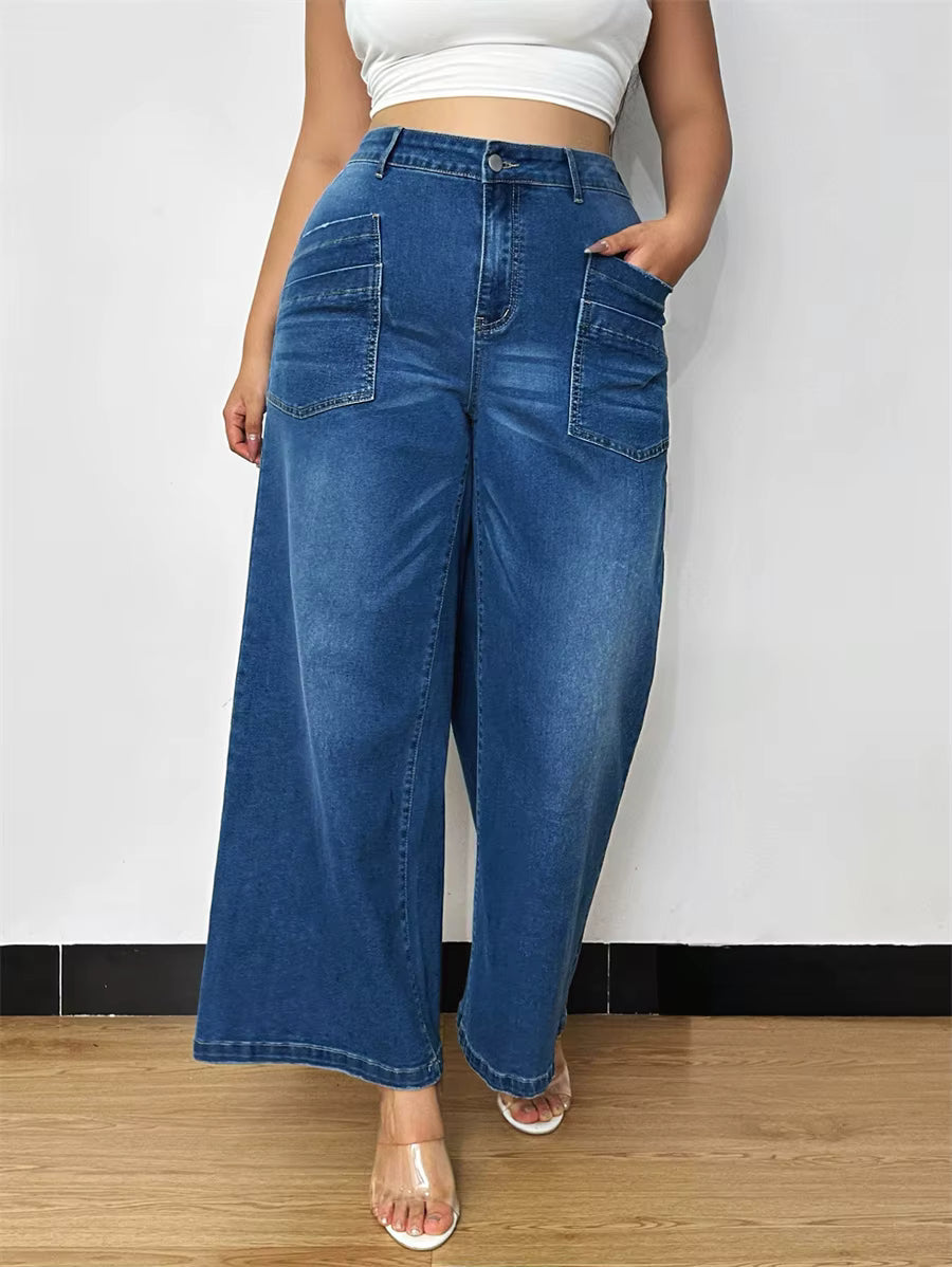 Vintage Wide Leg Flared High Waist Loose Washed Denim Pants Mssza