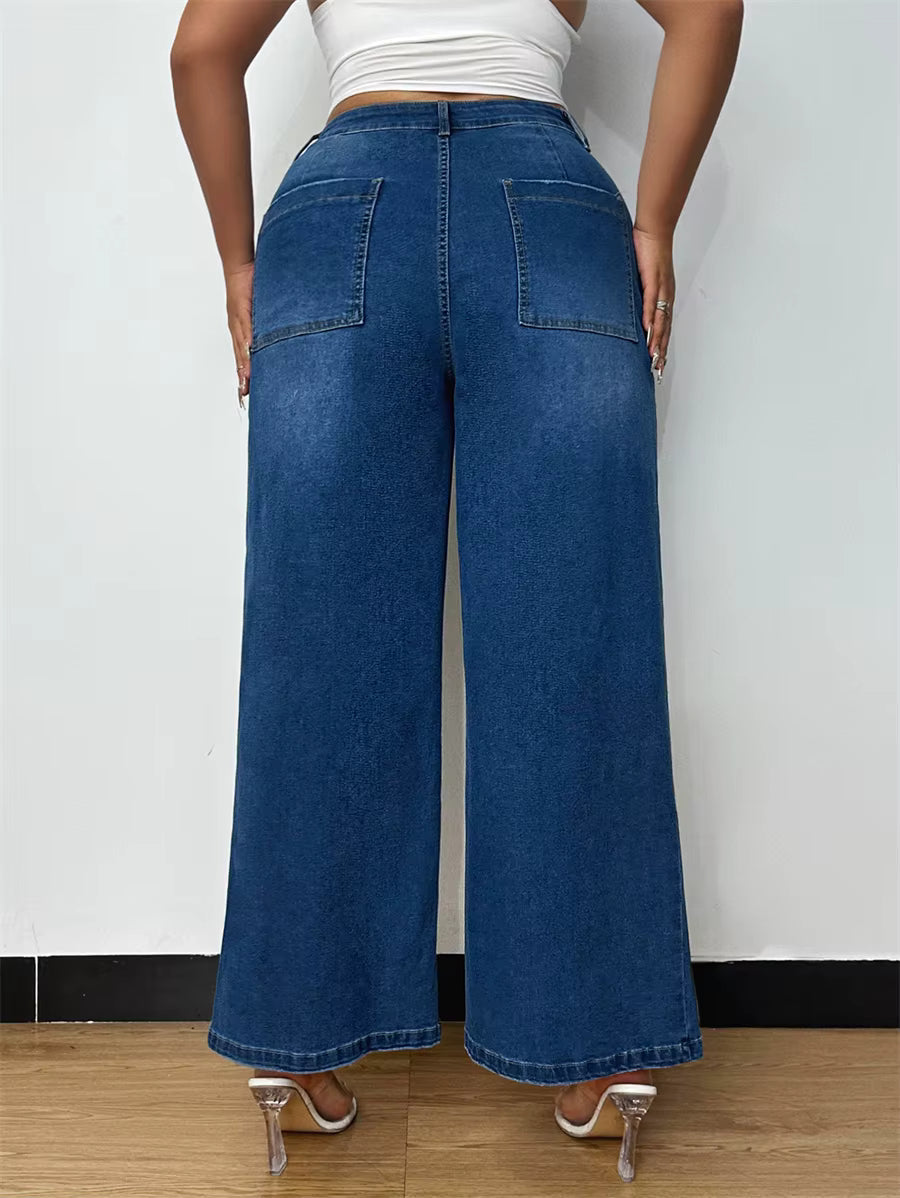 Vintage Wide Leg Flared High Waist Loose Washed Denim Pants Mssza