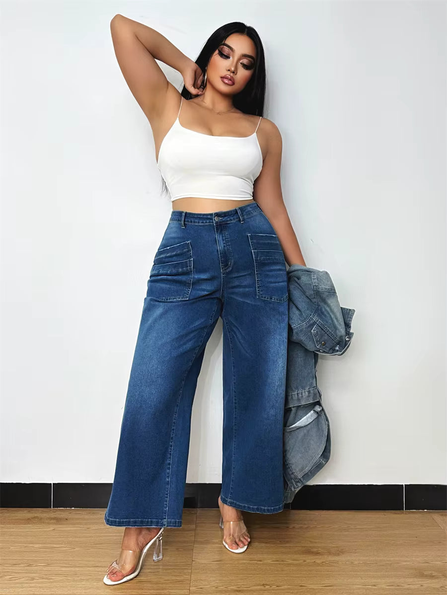 Vintage Wide Leg Flared High Waist Loose Washed Denim Pants Mssza