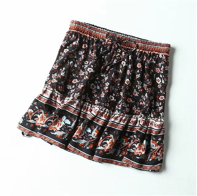 Vintage chic Hippie floral printed beach artistic short skirts Mssza