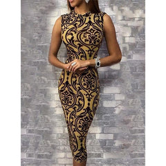 Vintage flower print bodycon midi dress sleeveless slim fit pencil  dress Elegant party dresses vestidos verano 2019 Mssaz Desses