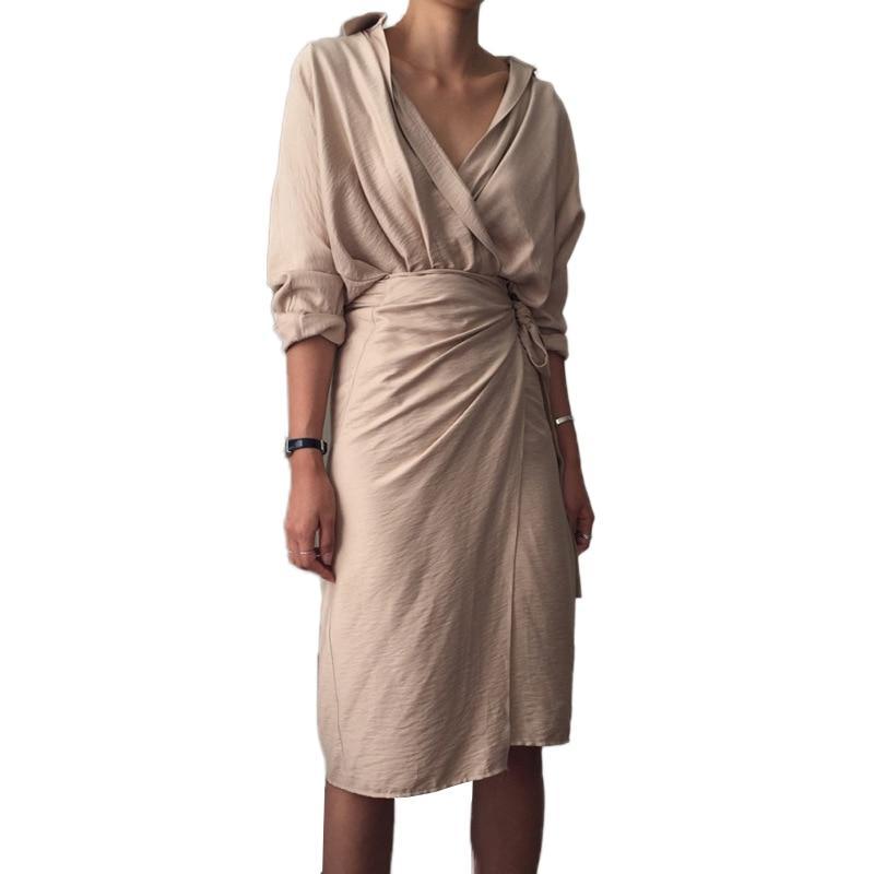 v neck front split tie waist dress Mssaz Desses