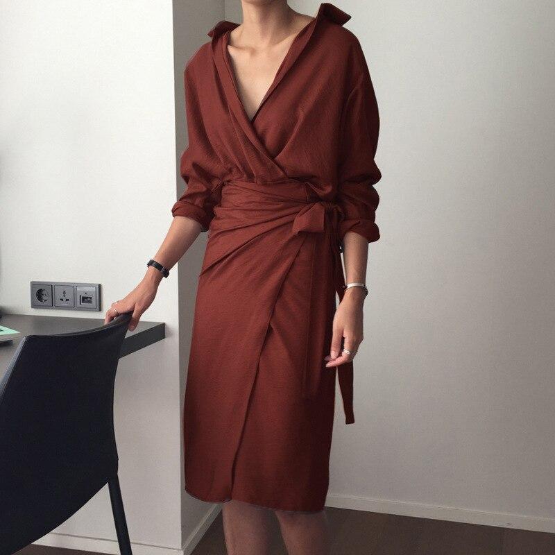 v neck front split tie waist dress Mssaz Desses