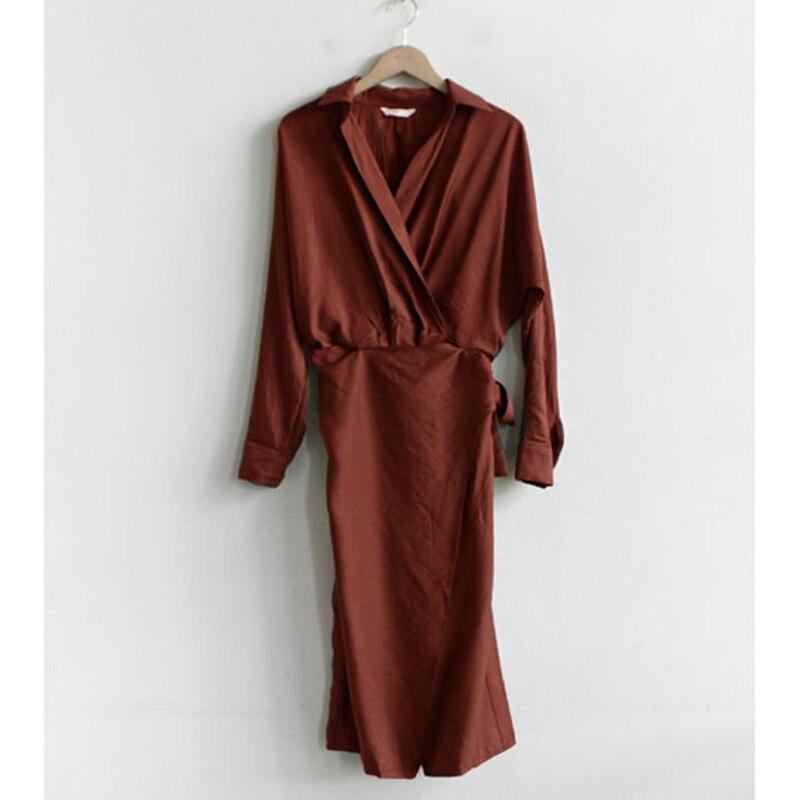 v neck front split tie waist dress Mssaz Desses