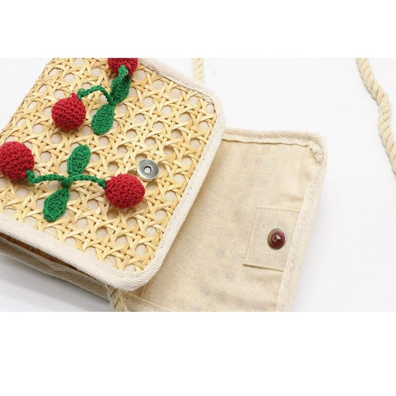 Weave Embroidery Cherry Beach Handbag Mssza