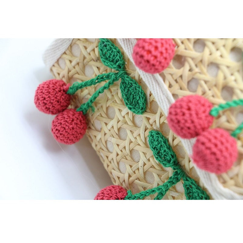 Weave Embroidery Cherry Beach Handbag Mssza