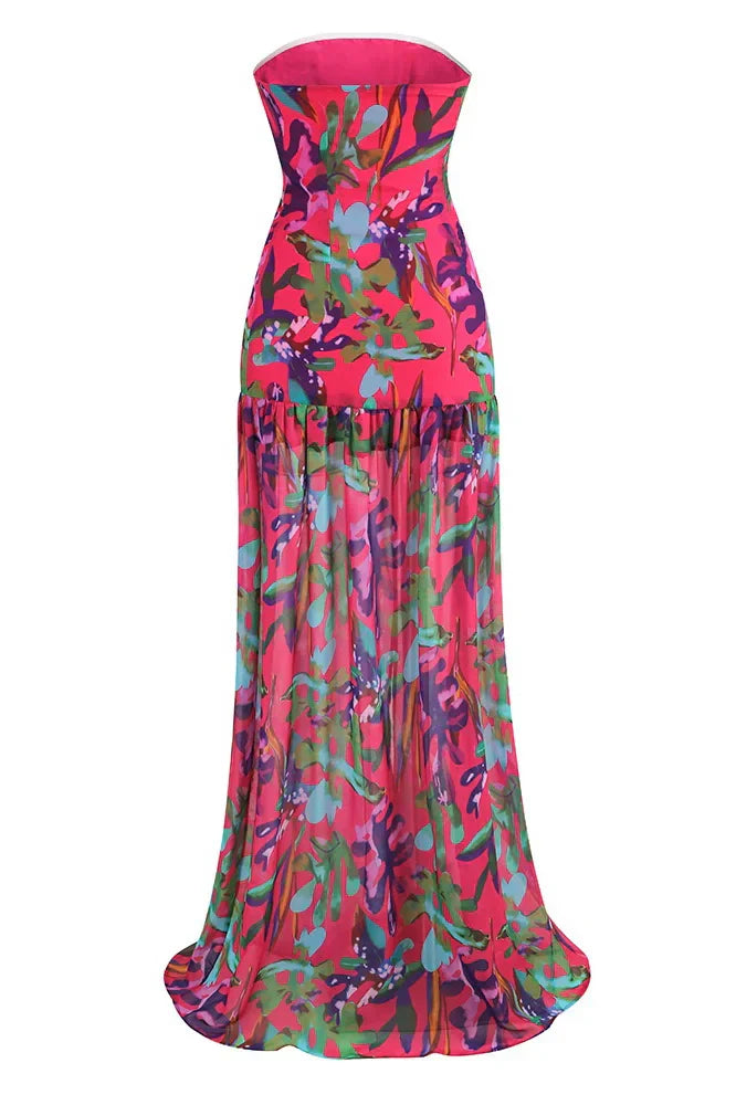 Pam Printed Strapless Slit Maxi Dress Mssaz Desses