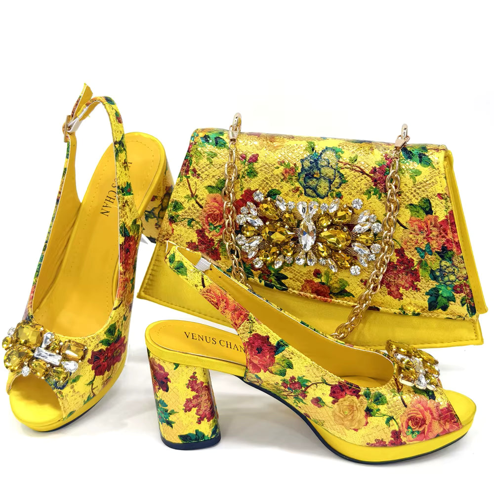 Wedding Party Bigger Size Thick Heel Sandals and Bags Matching Set Mssza