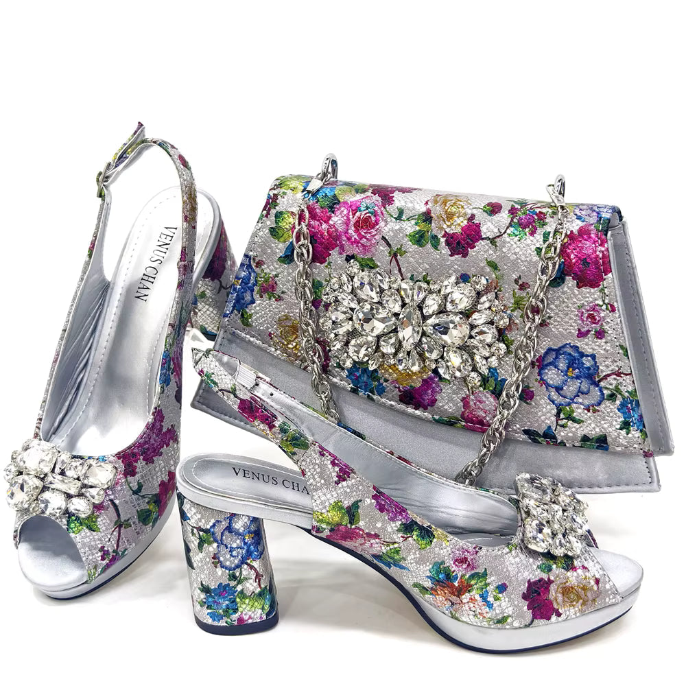 Wedding Party Bigger Size Thick Heel Sandals and Bags Matching Set Mssza