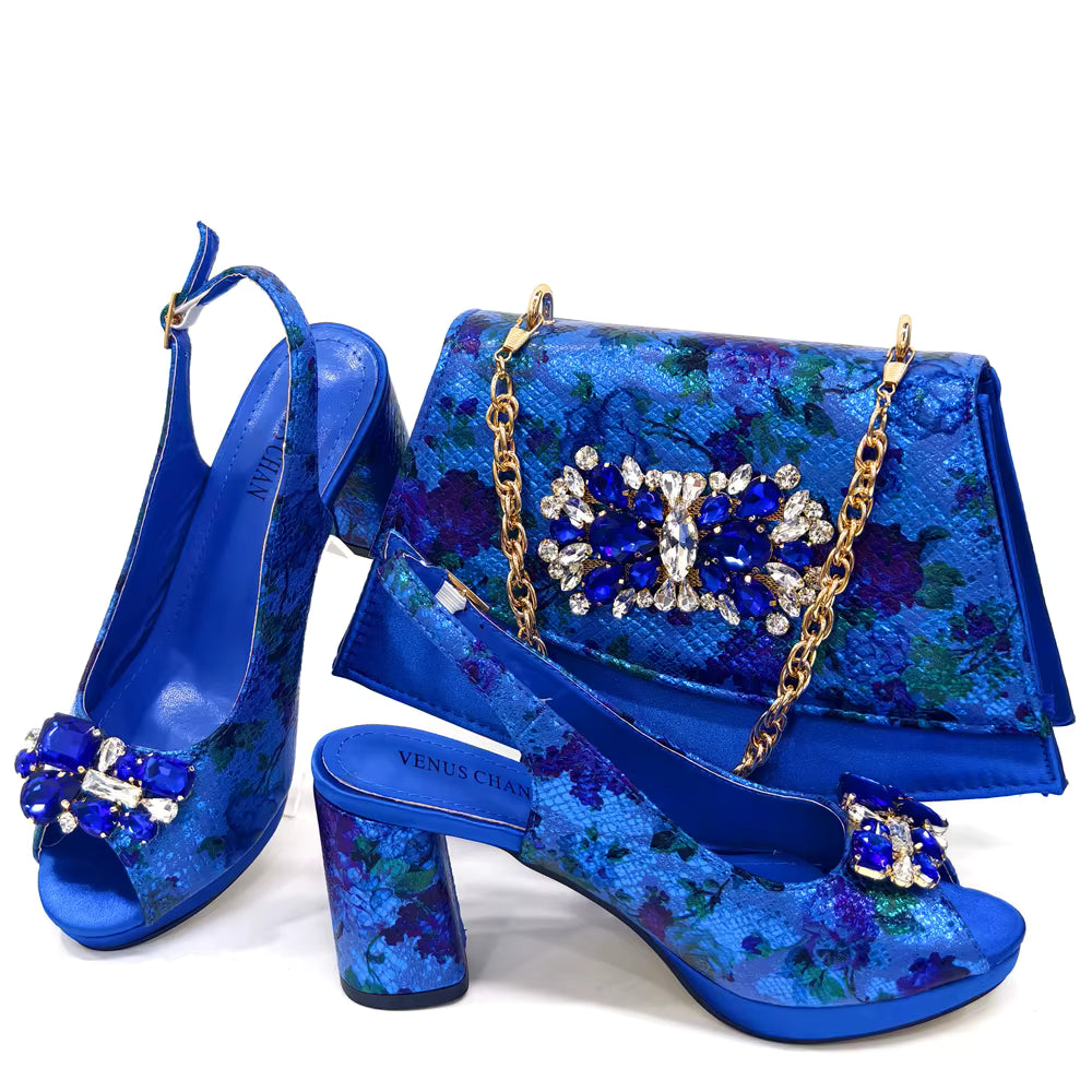 Wedding Party Bigger Size Thick Heel Sandals and Bags Matching Set Mssza