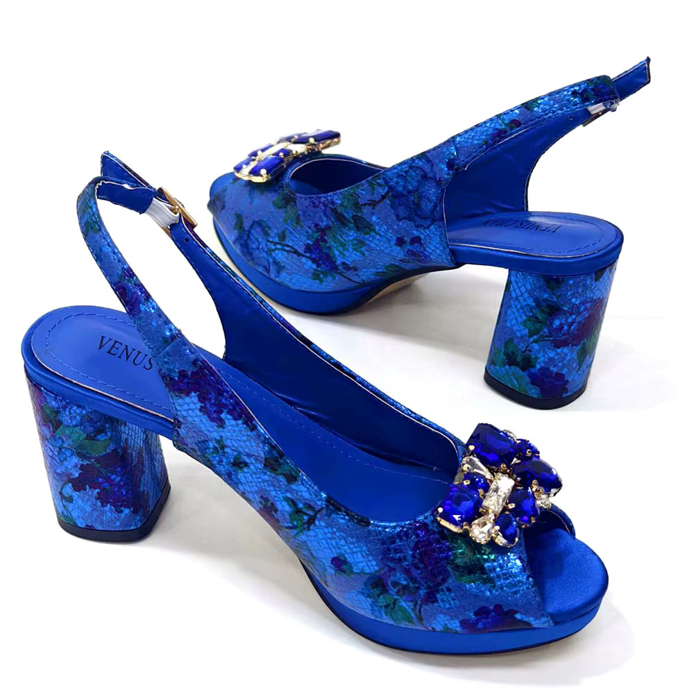 Wedding Party Bigger Size Thick Heel Sandals and Bags Matching Set Mssza