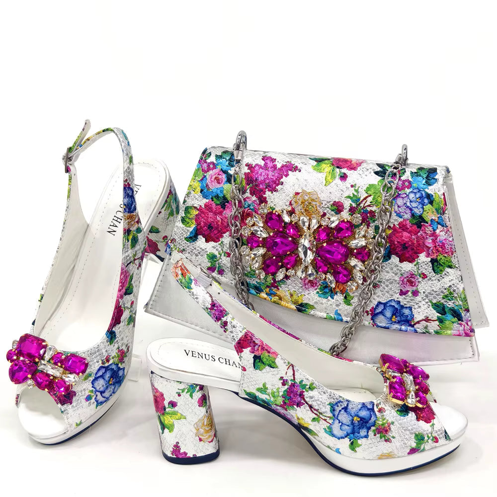 Wedding Party Bigger Size Thick Heel Sandals and Bags Matching Set Mssza