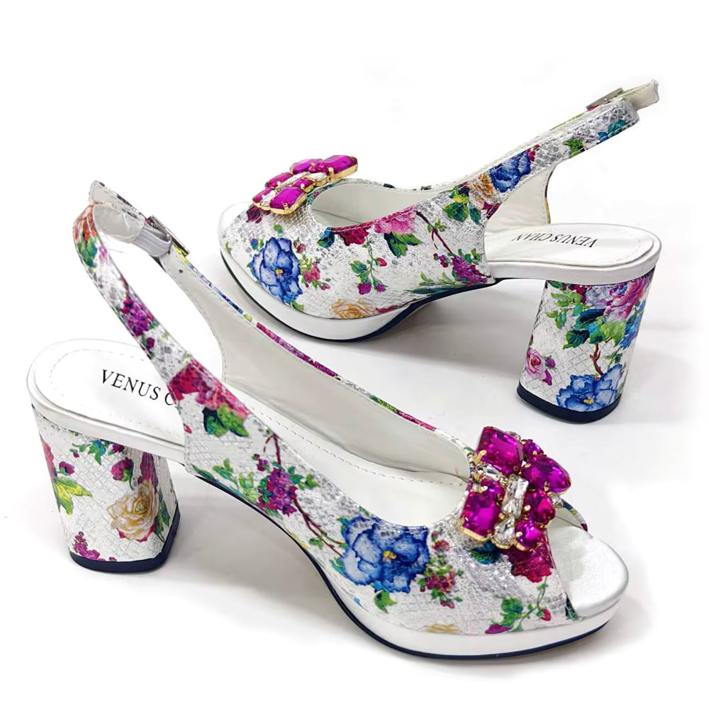 Wedding Party Bigger Size Thick Heel Sandals and Bags Matching Set Mssza