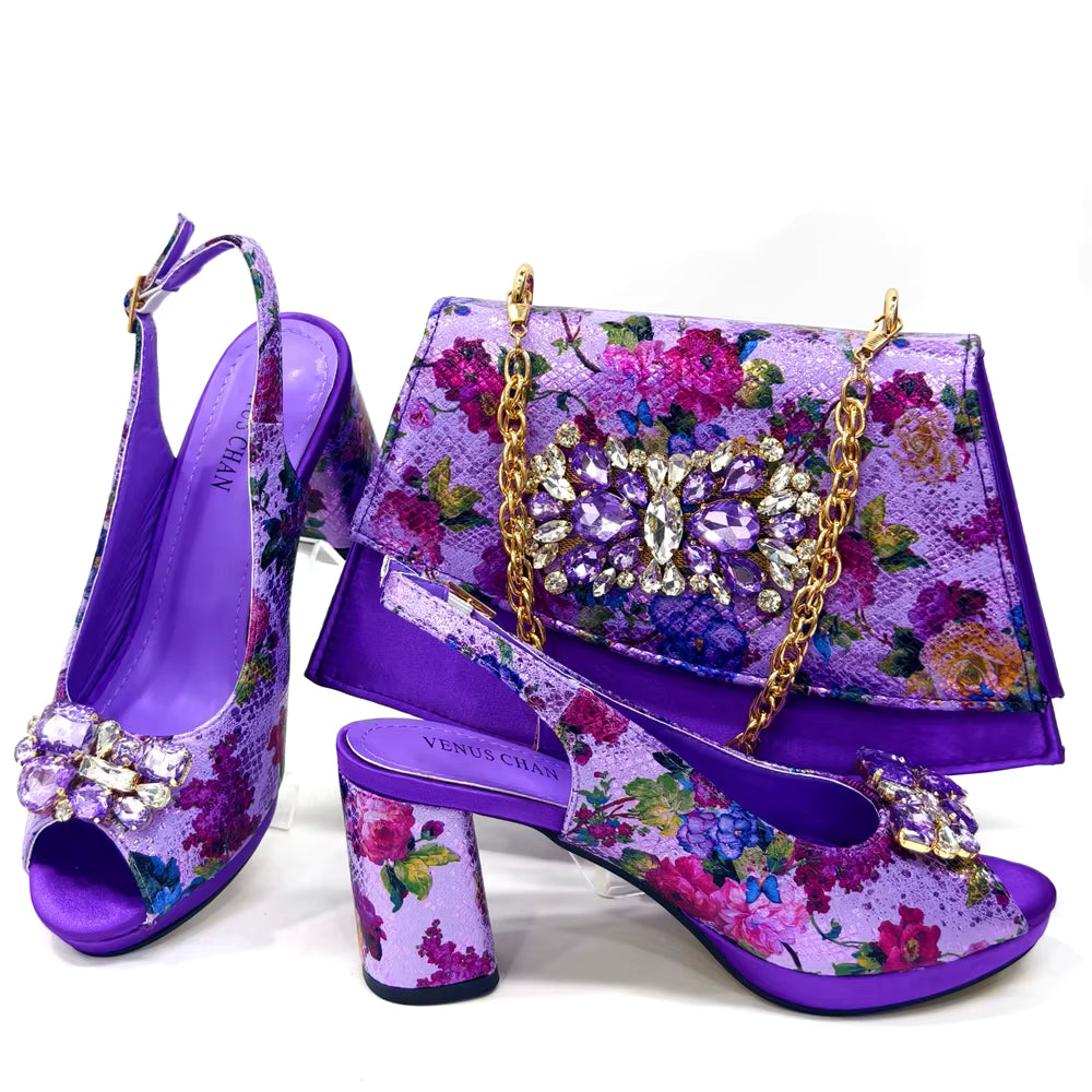 Wedding Party Bigger Size Thick Heel Sandals and Bags Matching Set Mssza