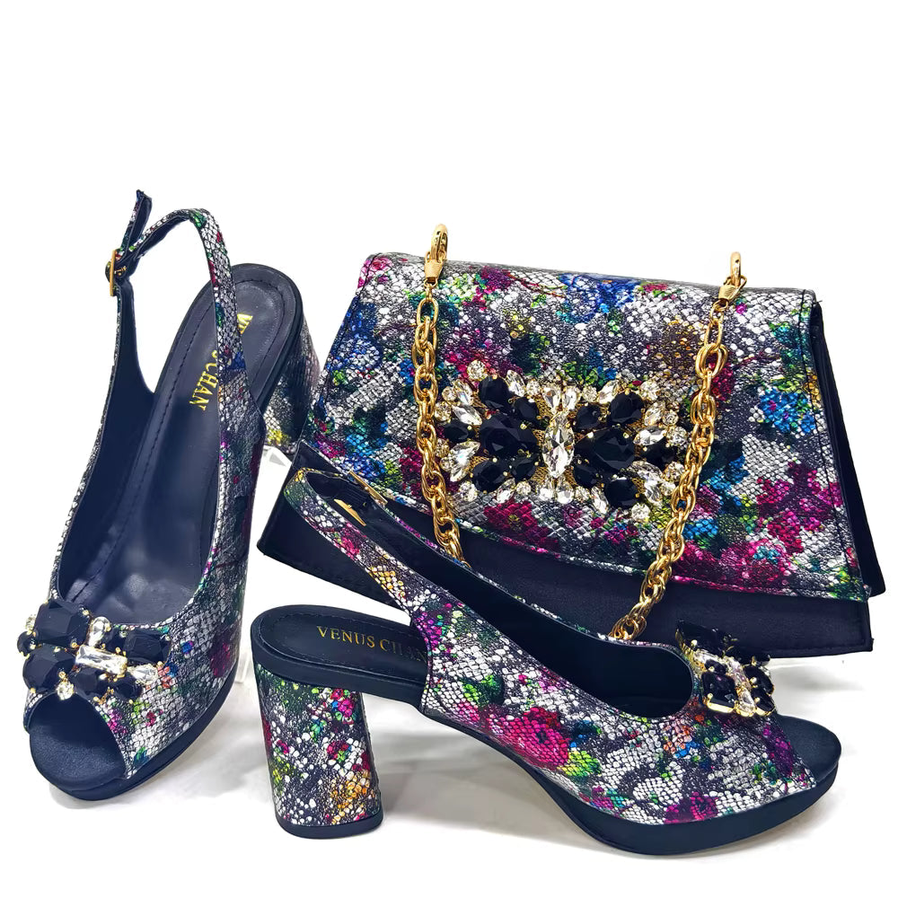 Wedding Party Bigger Size Thick Heel Sandals and Bags Matching Set Mssza