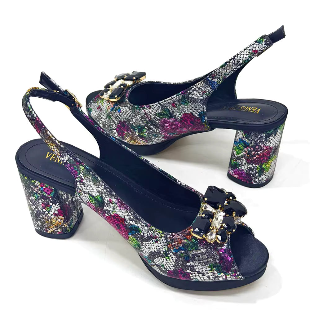 Wedding Party Bigger Size Thick Heel Sandals and Bags Matching Set Mssza