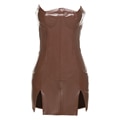 Weird Puss  Backless Dress Split Faux Leather Trend Skinny Solid Coquette Mssaz Desses