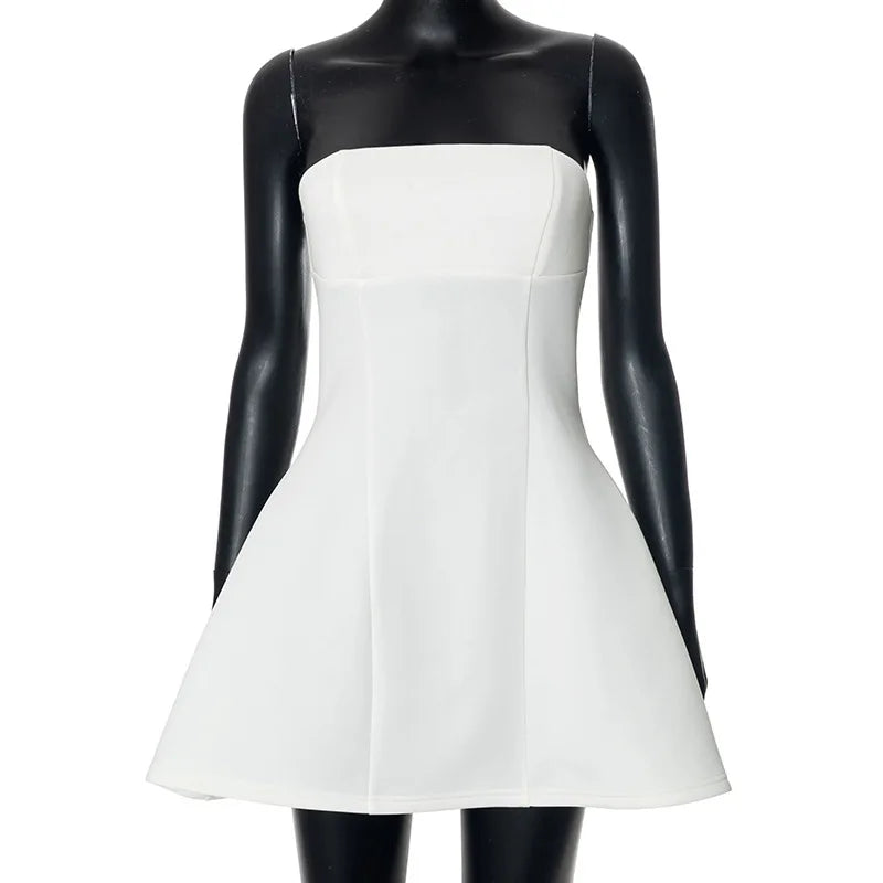 White A-line Strapless High Waist  Sleeveless Slim Mini Dress Mssaz Desses