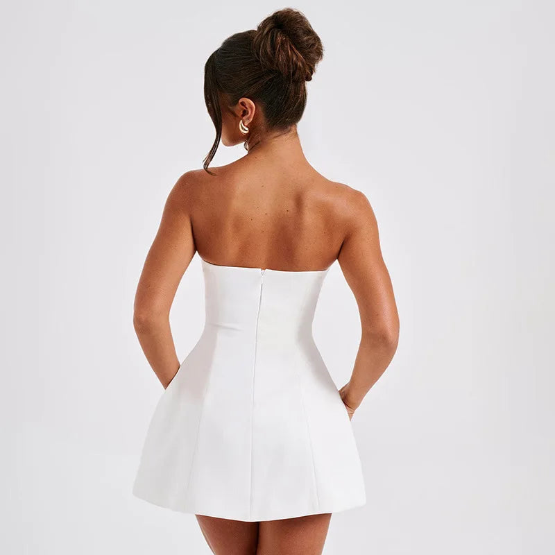 White A-line Strapless High Waist  Sleeveless Slim Mini Dress Mssaz Desses