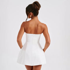 White A-line Strapless High Waist  Sleeveless Slim Mini Dress Mssaz Desses