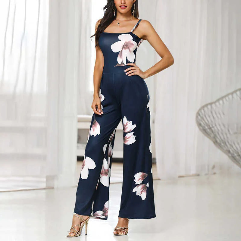 Wide Leg Jumpsuit Floral Backless Knotted One Piece Jumpsuit Mssza