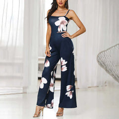 Wide Leg Jumpsuit Floral Backless Knotted One Piece Jumpsuit Mssza